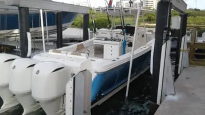 A 38-foot Edgewater center console boat