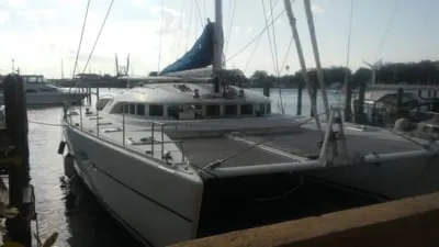 A Lagoon 57 sailing catamaran