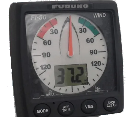 A masthead wind direction and velocity indicator display